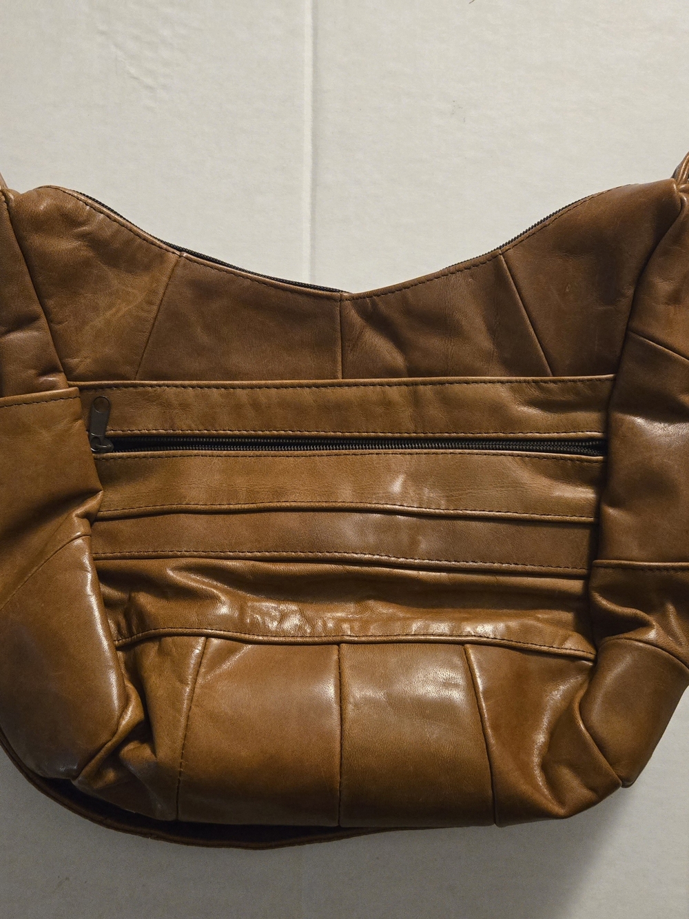 ​Vintage Vintage Cognac Patchwork Genuine Leather Hobo Bag | Made in Mexico